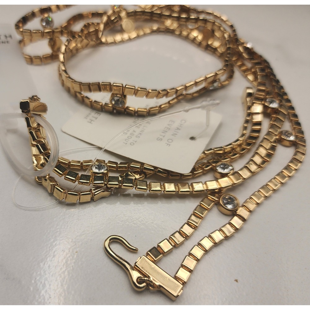 NWT Elisabeth Liz Claiborne Gold Tone Rhinestone Double Strand Chain Belt